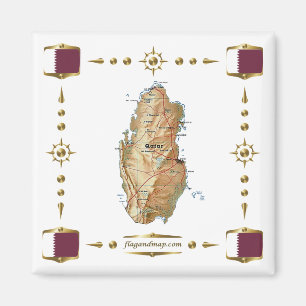Aimant Carte du Qatar + Pavillon du drapeau