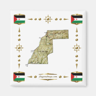 Aimant Carte du Sahara occidental + Magnat des drapeaux