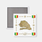 Aimant Carte du Sénégal + Pavillon du drapeau (Recto/Verso)