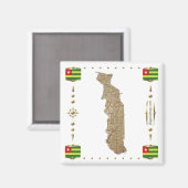 Aimant Carte du Togo + Magnat des drapeaux (Recto/Verso)