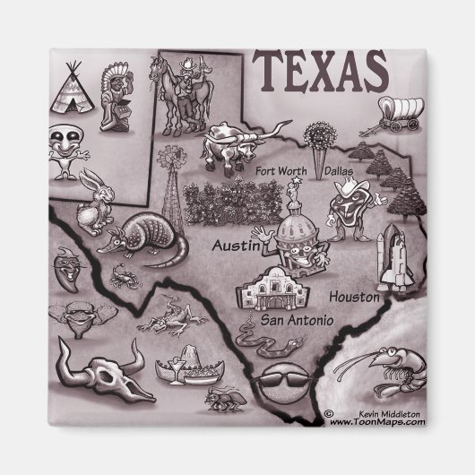 Aimant Carte du vieux Texas (Devant)