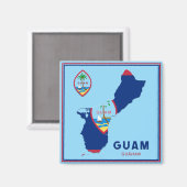 Aimant Carte et sceau du drapeau de Guam (Recto/Verso)