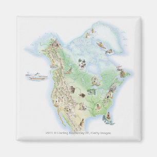 Aimant Carte illustrée de l'Amérique du Nord