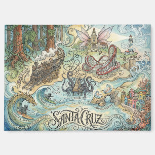Aimant Carte illustrée de Santa Cruz Californie Mythique