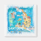 Aimant Carte illustrée de Santorin Grèce avec les princip (Devant)