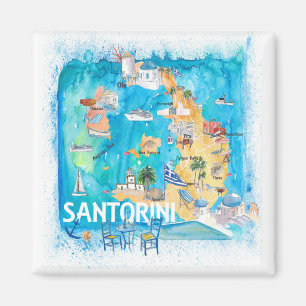 Aimant Carte illustrée de Santorin Grèce avec les princip