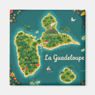 Aimant Carte Illustrée Guadeloupe – Île Tropicale   Guade