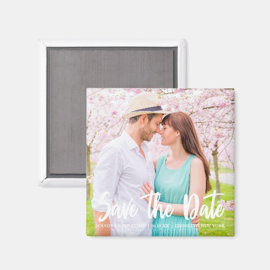 Aimant Carte magnétique photo Fiançailles à script blanc (Recto/Verso)