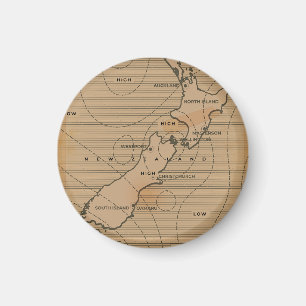 Aimant Carte météorologique vintage de la Nouvelle-Zéland