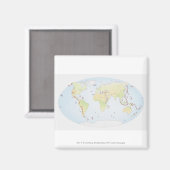 Aimant Carte mondiale montrant les sites d'activité volca (Recto/Verso)