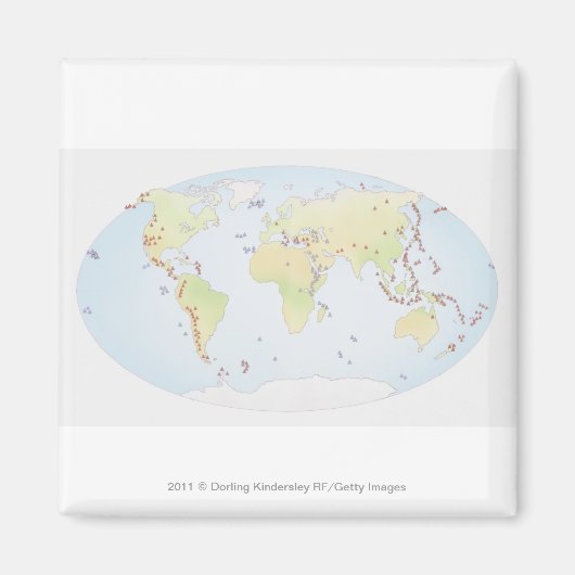Aimant Carte mondiale montrant les sites d'activité volca (Devant)