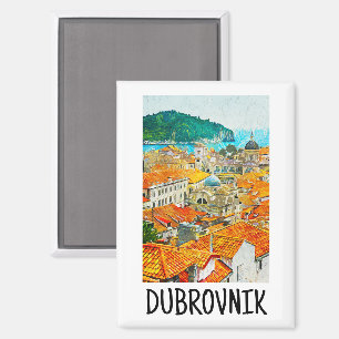 Aimant Carte postale de Dubrovnik Croatie aquarelle peint