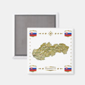 Aimant Carte Slovaquie + Magnat des drapeaux (Recto/Verso)