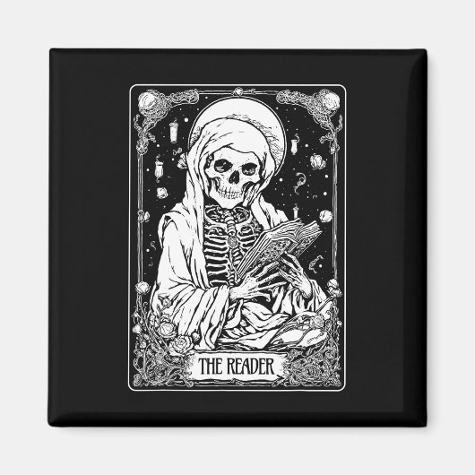 Aimant Carte Tarot Reader Skeleton Bookish Halloween S (Devant)