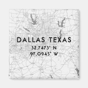 Aimant Carte Texas Dallas noir et blanc Coordonnées perso