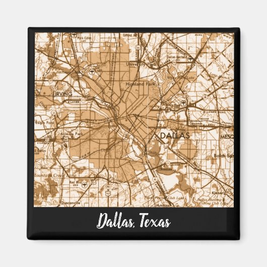 Aimant Carte Vintage de Dallas (Devant)