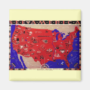 Aimant Carte vintage du Bureau de tourisme des États-Unis
