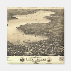 Aimant Carte Vintage du lac Léman