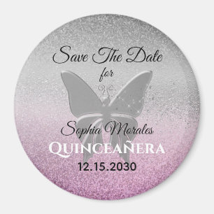 Aimant Carton d'invitation Glitter Quinceañera pour annon