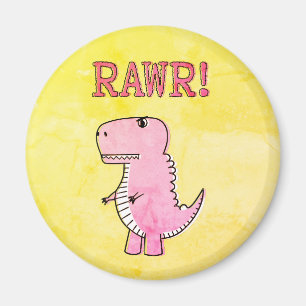 Aimant Carton rose Mignonne Et En Colère T-Rex Vieux Papi
