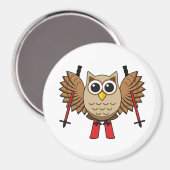 Aimant Cartoon de ski de Chouette (Recto/Verso)