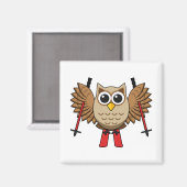 Aimant Cartoon de ski de Chouette (Recto/Verso)