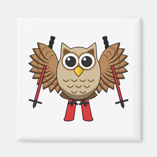 Aimant Cartoon de ski de Chouette (Devant)