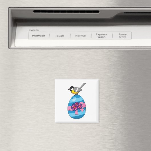 Aimant Cartoon Great Tit with Easter Egg (In Situ (Lave-vaisselle))