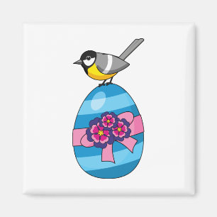 Aimant Cartoon Great Tit with Easter Egg