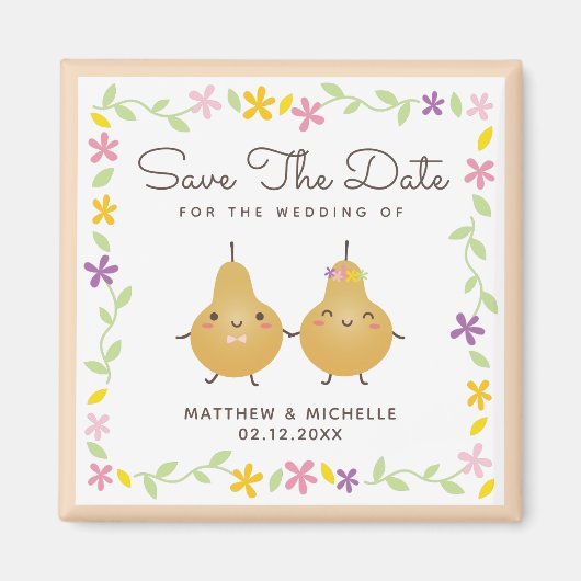 Aimant Cartoon mignon Parfait Pear Couple Élégant Mariage (Devant)