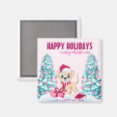 Aimant Cartoon rose pâle de Noël (Recto/Verso)