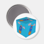 Aimant Cartoon Space Rocket Flying Et Blue Sky Cube (Recto/Verso)