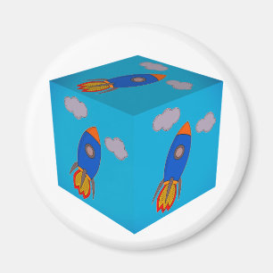 Aimant Cartoon Space Rocket Flying Et Blue Sky Cube