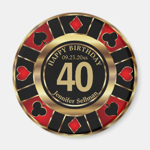 Aimant Casino Chip Las Vegas Anniversaire - Gold et Red