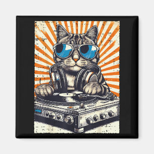 Aimant Casque Dj Chat Tourne-Disque Musique Vintage Edm H