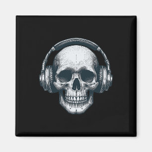 Aimant Casque Skeleton Dj Éffrayant Musicien Crâne Hallo