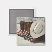Aimant Casquette de cowboy sur la rangée de bottes de cow (Recto/Verso)