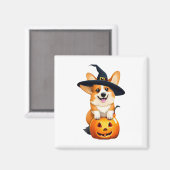 Aimant Casquette de sorcière Halloween Corgi (Recto/Verso)