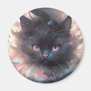 Aimant Casquette noire mystique aquarelle Cute chat