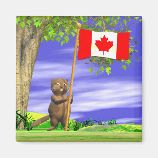 Aimant Castor et drapeau canadiens