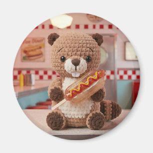 Aimant Castor tricoté adorable dans un verre de hot-dog d