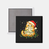 Aimant Cat Christmas Lights Santa Hat Xmas Cats Lover Pet (Recto/Verso)