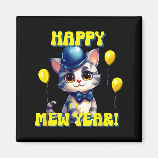 Aimant Cat Happy New Year Mew Year Funny New Years Party (Devant)