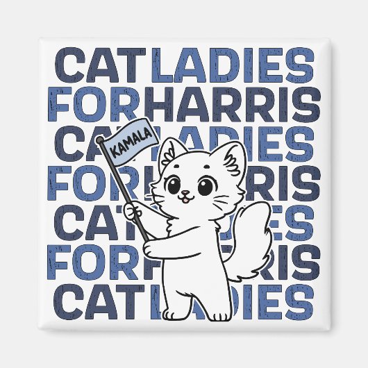 Aimant Cat Ladies For Kamala Harris for President 2024 (Devant)
