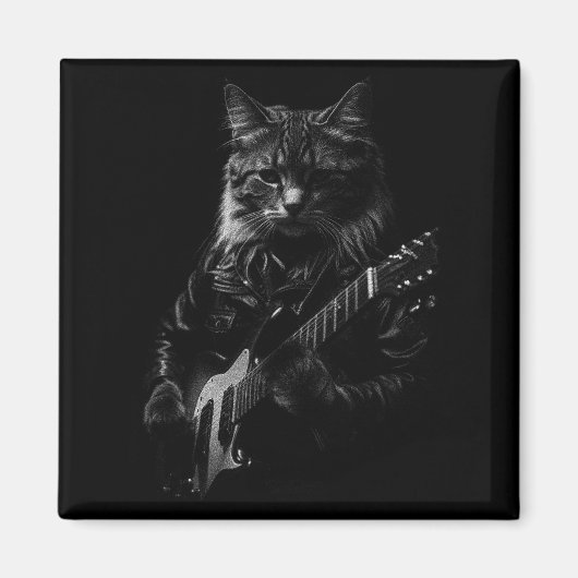Aimant Cat Playing Guitar Rock Star Rock And Roll Men Wom (Devant)