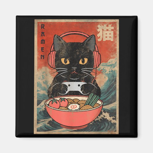 Aimant Cat Ramen Japanese Funny Graphic Kawaii Anime (Devant)