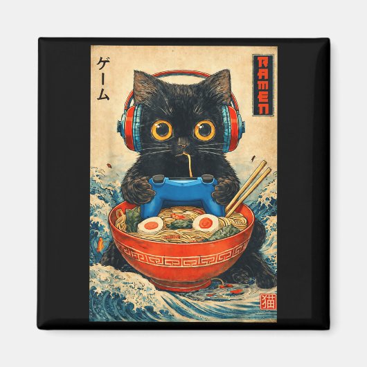 Aimant Cat Ramen Japanese Funny Graphic Tees Kawaii Cat A (Devant)
