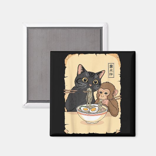 Aimant Cat Ramen Monkey Shirt Funny Cat Monkey Eating Ram (Recto/Verso)