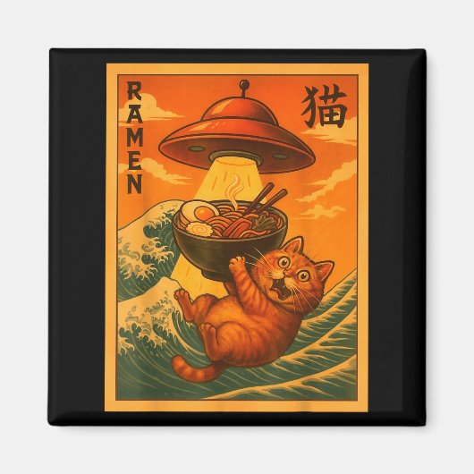 Aimant Cat Ramen Ufo Funny Japanese Anime Men Women Teens (Devant)