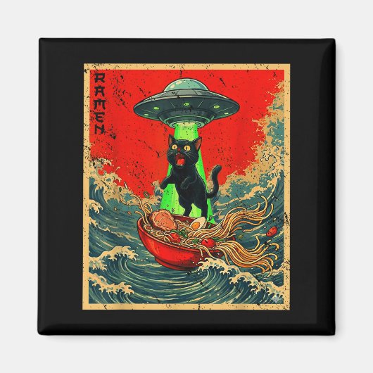 Aimant Cat Ramen Ufo Japanese Anime Graphic Tees Men Wome (Devant)